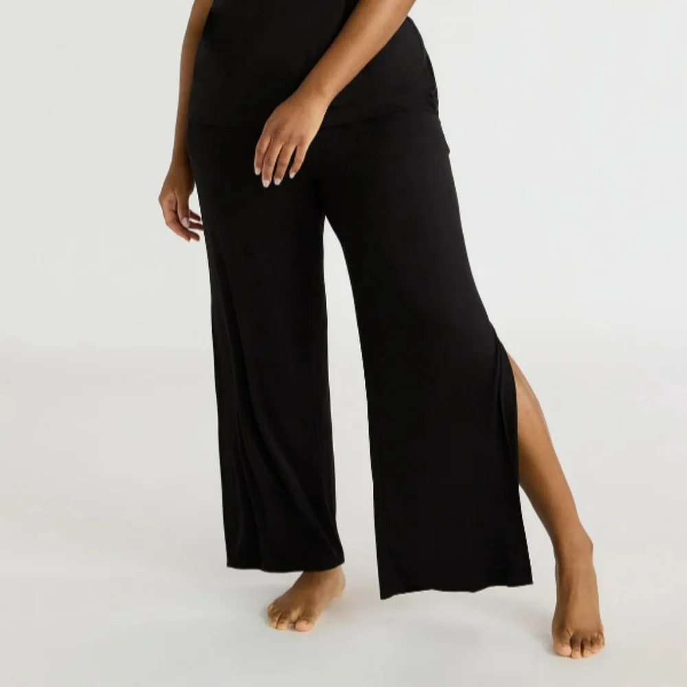 Joyspun Women's Size 3X (22W-24W) Side Slit Pants Pajama Black NWT